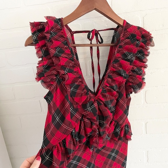 Ralph Lauren Denim & Supply Y2K Babydoll tank top Plaid Red Ruffled Grungy sz M - Picture 4 of 15